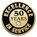 PinMart Gold Color Plated Excellence in Service Year Award Lapel Pin – Metal Enamel Workplace Reward Pin w/Rhinestone – 1-60 Years Pins for Long Standing Employees