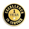 PinMart Gold Color Plated Excellence in Service Year Award Lapel Pin – Metal Enamel Workplace Reward Pin w/Rhinestone – 1-60 Years Pins for Long Standing Employees