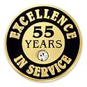 PinMart Gold Color Plated Excellence in Service Year Award Lapel Pin – Metal Enamel Workplace Reward Pin w/Rhinestone – 1-60 Years Pins for Long Standing Employees