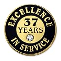 PinMart Gold Color Plated Excellence in Service Year Award Lapel Pin – Metal Enamel Workplace Reward Pin w/Rhinestone – 1-60 Years Pins for Long Standing Employees