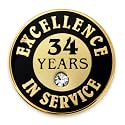 PinMart Gold Color Plated Excellence in Service Year Award Lapel Pin – Metal Enamel Workplace Reward Pin w/Rhinestone – 1-60 Years Pins for Long Standing Employees