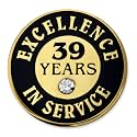 PinMart Gold Color Plated Excellence in Service Year Award Lapel Pin – Metal Enamel Workplace Reward Pin w/Rhinestone – 1-60 Years Pins for Long Standing Employees