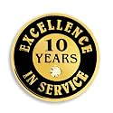 PinMart Gold Color Plated Excellence in Service Year Award Lapel Pin – Metal Enamel Workplace Reward Pin w/Rhinestone – 1-60 Years Pins for Long Standing Employees