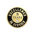 PinMart Gold Color Plated Excellence in Service Year Award Lapel Pin – Metal Enamel Workplace Reward Pin w/Rhinestone – 1-60 Years Pins for Long Standing Employees