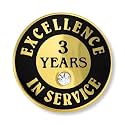 PinMart Gold Color Plated Excellence in Service Year Award Lapel Pin – Metal Enamel Workplace Reward Pin w/Rhinestone – 1-60 Years Pins for Long Standing Employees