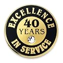 PinMart Gold Color Plated Excellence in Service Year Award Lapel Pin – Metal Enamel Workplace Reward Pin w/Rhinestone – 1-60 Years Pins for Long Standing Employees