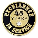 PinMart Gold Color Plated Excellence in Service Year Award Lapel Pin – Metal Enamel Workplace Reward Pin w/Rhinestone – 1-60 Years Pins for Long Standing Employees