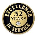 PinMart Gold Color Plated Excellence in Service Year Award Lapel Pin – Metal Enamel Workplace Reward Pin w/Rhinestone – 1-60 Years Pins for Long Standing Employees