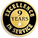PinMart Gold Color Plated Excellence in Service Year Award Lapel Pin – Metal Enamel Workplace Reward Pin w/Rhinestone – 1-60 Years Pins for Long Standing Employees