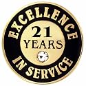 PinMart Gold Color Plated Excellence in Service Year Award Lapel Pin – Metal Enamel Workplace Reward Pin w/Rhinestone – 1-60 Years Pins for Long Standing Employees