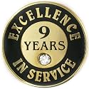 PinMart Gold Color Plated Excellence in Service Year Award Lapel Pin – Metal Enamel Workplace Reward Pin w/Rhinestone – 1-60 Years Pins for Long Standing Employees