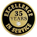 PinMart Gold Color Plated Excellence in Service Year Award Lapel Pin – Metal Enamel Workplace Reward Pin w/Rhinestone – 1-60 Years Pins for Long Standing Employees