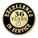PinMart Gold Color Plated Excellence in Service Year Award Lapel Pin – Metal Enamel Workplace Reward Pin w/Rhinestone – 1-60 Years Pins for Long Standing Employees