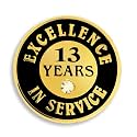 PinMart Gold Color Plated Excellence in Service Year Award Lapel Pin – Metal Enamel Workplace Reward Pin w/Rhinestone – 1-60 Years Pins for Long Standing Employees