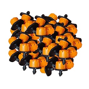 pinolex adjustable irrigation drippersemitters pack of 100 pcs- sprinkle emitter for drip kit irrigation accessories water flow control from 0 to 70 lph- 14-inch drip irrigation kit automatic