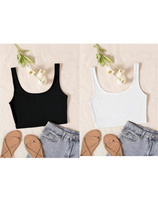 PINOVO Casual Solid Women Black White Top