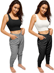 PINOVO Casual Solid Women Black White Top