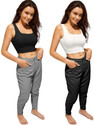 PINOVO Casual Solid Women Black White Top