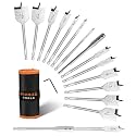 PINOZE 14-Piece Spade Drill Bit Sets with 6“ Extension, Paddle Flat Bit for Hole Cutter Woodworking, 1/4" to 1-1/2", Quick Change 1/4 inch Hex Shank, Nylon Storage Pouch Included