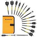 PINOZE 14-Piece Spade Drill Bit Sets with 6“ Quick-Load Extension, Paddle Flat Bit for Hole Cutter Woodworking, 1/4" to 1-1/2", Self-Feeding Threaded Tip, 1/4 inch Hex Shank, Storage Pouch Included