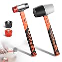 PINOZE 2-Piece Rubber Mallet Hammer Set, 16oz Rubber Hammer & 35mm Double-Faced Soft Mallet with 2pcs Relaceable Heads, Fiberglass Shockproof Cushioned Grip, Damage-Free to Floor, Tile, Crafts