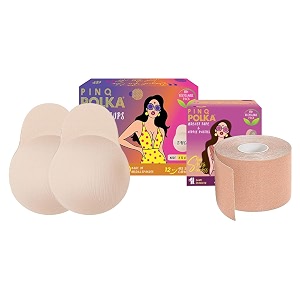 pinq polka premium nylon and spandex boob lift cups with cotton soft boob tape for lifting up and supporting breast for a-b cup sizes - combo of 2