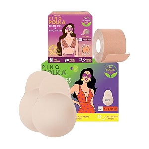 pinq polka premium reusable breast lift cup nude c-d cup - 2 pc amp breast tape nude for push uplift - 1 pc