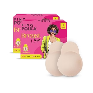 pinq polka premium reusable boob lift cup for perfect breast push upultra thin bra lessrabbit shaped in nude colour a-b cup size- 4 pieces