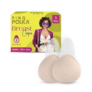 pinq polka breast cup silicone bra lift with breatheaze technology i dd-e cup size  skin- friendly adhesive invisible reusable stick on boob lift cup with reusable cloth bag nude