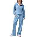 PINSPARK 2 Piece Sets for Women 1/4 Zip Lounge Matching Set Fall Outfits