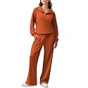PINSPARK 2 Piece Sets for Women 1/4 Zip Lounge Matching Set Fall Outfits