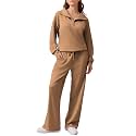 PINSPARK 2 Piece Sets for Women 1/4 Zip Lounge Matching Set Fall Outfits