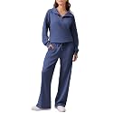 PINSPARK 2 Piece Sets for Women 1/4 Zip Lounge Matching Set Fall Outfits
