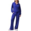 PINSPARK 2 Piece Sets for Women 1/4 Zip Lounge Matching Set Fall Outfits