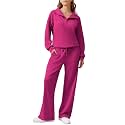 PINSPARK 2 Piece Sets for Women 1/4 Zip Lounge Matching Set Fall Outfits