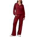 PINSPARK 2 Piece Sets for Women 1/4 Zip Lounge Matching Set Fall Outfits