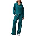 PINSPARK 2 Piece Sets for Women 1/4 Zip Lounge Matching Set Fall Outfits