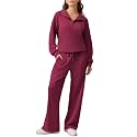 PINSPARK 2 Piece Sets for Women 1/4 Zip Lounge Matching Set Fall Outfits
