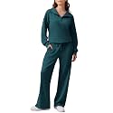 PINSPARK 2 Piece Sets for Women 1/4 Zip Lounge Matching Set Fall Outfits
