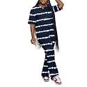 PINSV Women 2 Piece Outfits Short Sleeve Top and Flare Pants Lounge Sets Tracksuit