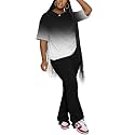 PINSV Women 2 Piece Outfits Short Sleeve Top and Flare Pants Lounge Sets Tracksuit