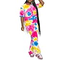 PINSV Women 2 Piece Outfits Short Sleeve Top and Flare Pants Lounge Sets Tracksuit