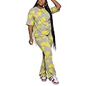 PINSV Women 2 Piece Outfits Short Sleeve Top and Flare Pants Lounge Sets Tracksuit
