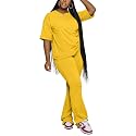 PINSV Women 2 Piece Outfits Short Sleeve Top and Flare Pants Lounge Sets Tracksuit