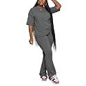 PINSV Women 2 Piece Outfits Short Sleeve Top and Flare Pants Lounge Sets Tracksuit