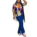 PINSV Women 2 Piece Outfits Short Sleeve Top and Flare Pants Lounge Sets Tracksuit