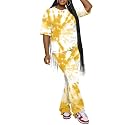 PINSV Women 2 Piece Outfits Short Sleeve Top and Flare Pants Lounge Sets Tracksuit