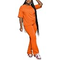 PINSV Women 2 Piece Outfits Short Sleeve Top and Flare Pants Lounge Sets Tracksuit