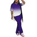 PINSV Women 2 Piece Outfits Short Sleeve Top and Flare Pants Lounge Sets Tracksuit