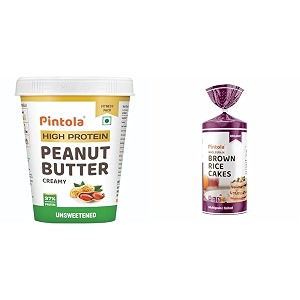 pintola combo - high protein all natural peanut butter creamy 510 gram  rice cake multigrain salted 130 gram100 pure roasted peanuts butter creamy high with organic rice cakes
